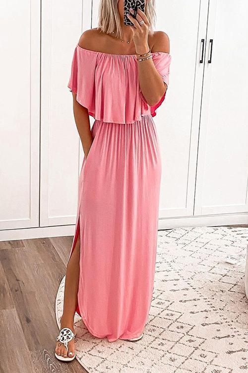 Off Shoulder Side Slit Maxi Dress