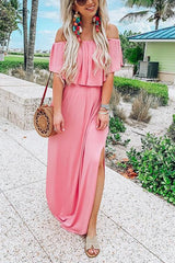 Off Shoulder Side Slit Maxi Dress