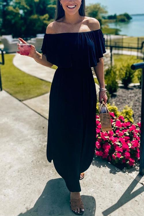 Off Shoulder Side Slit Maxi Dress