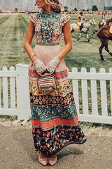 Vintage Print Lace Maxi Dress