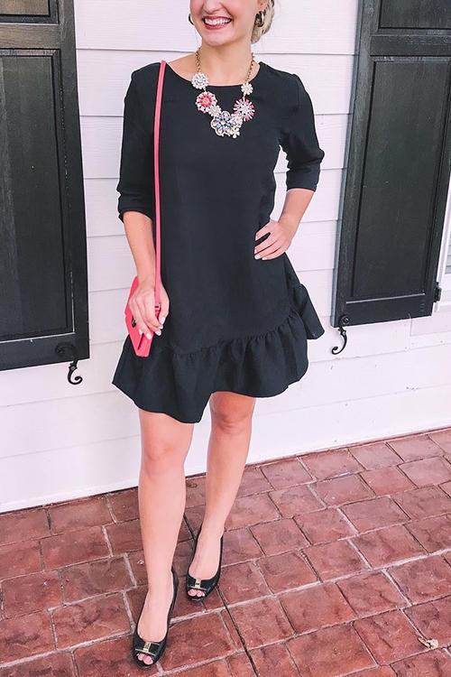 Ruffles Hem Long Sleeve Hoodie Dress