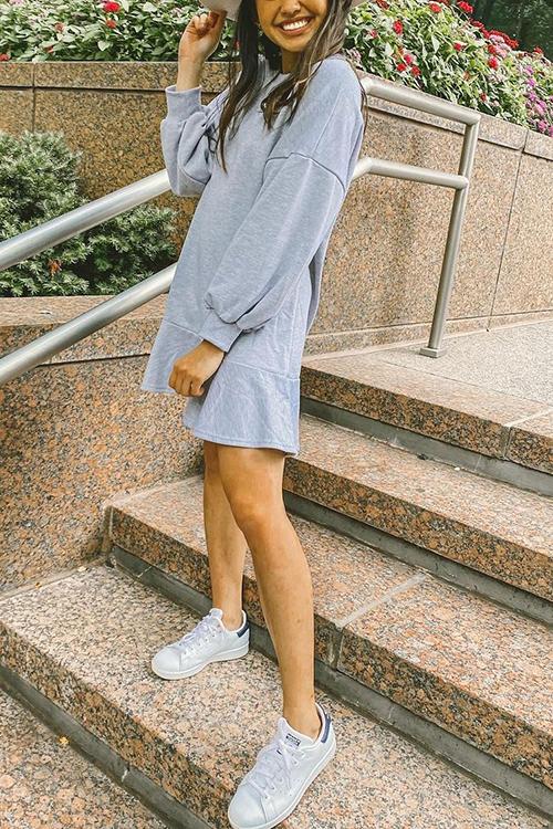 Ruffles Hem Long Sleeve Hoodie Dress