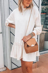 Ruffles Hem Long Sleeve Hoodie Dress