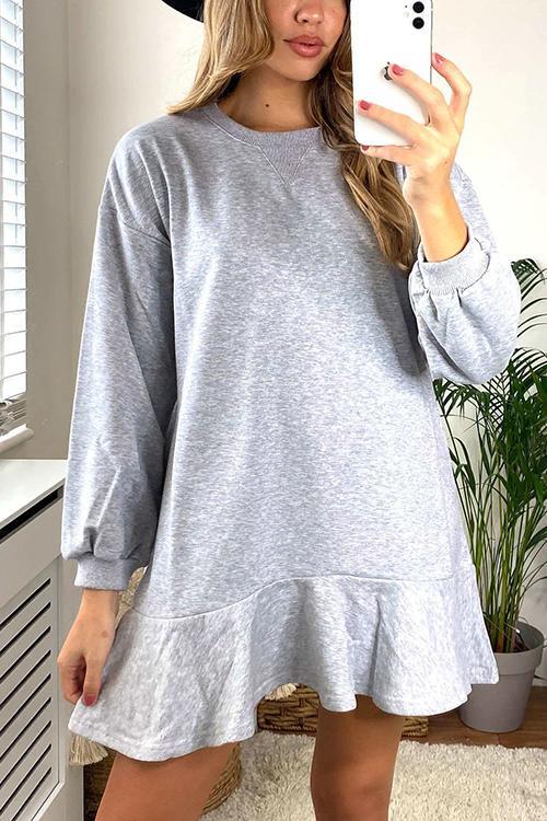 Ruffles Hem Long Sleeve Hoodie Dress