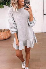 Ruffles Hem Long Sleeve Hoodie Dress