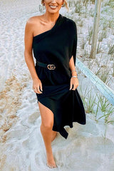 One Shoulder Slit Maxi Dress