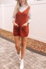 Pockets V Neck Pinafore Dress