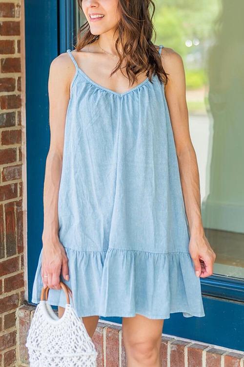 Ruffles Hem Denim Slip Mini Dress