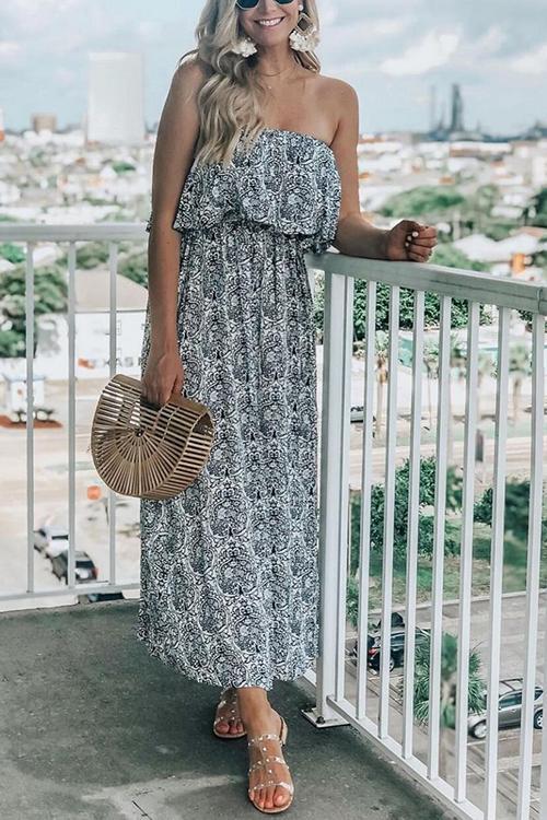 Print Off Shoulder Maxi Dress