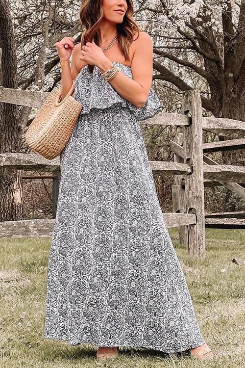 Print Off Shoulder Maxi Dress