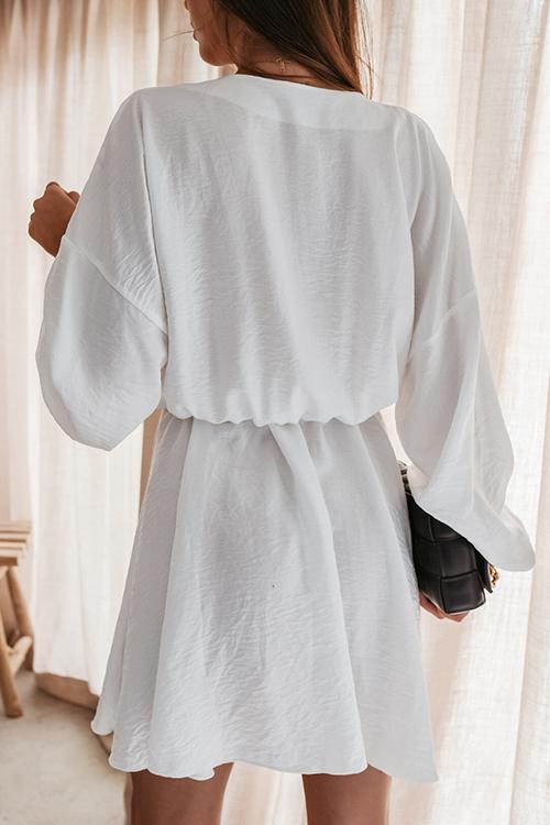 V Neck Loose Long Sleeve Mini Dress