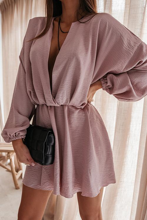 V Neck Loose Long Sleeve Mini Dress