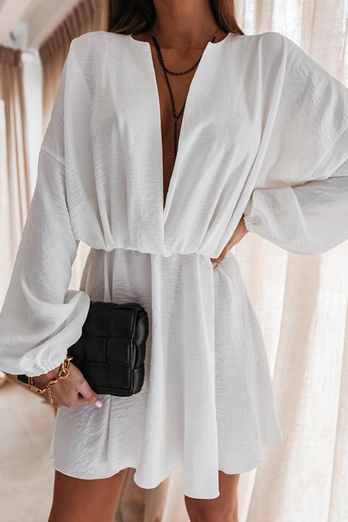 V Neck Loose Long Sleeve Mini Dress