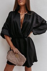 V Neck Loose Long Sleeve Mini Dress