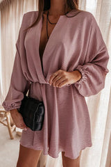 V Neck Loose Long Sleeve Mini Dress