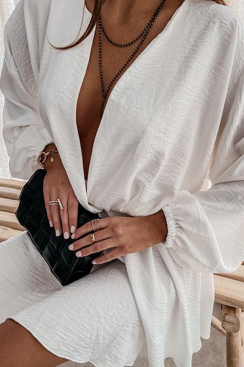 V Neck Loose Long Sleeve Mini Dress