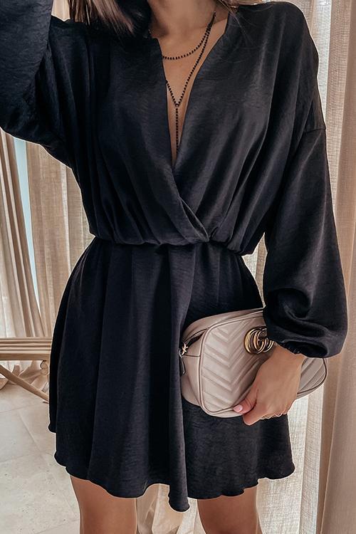 V Neck Loose Long Sleeve Mini Dress