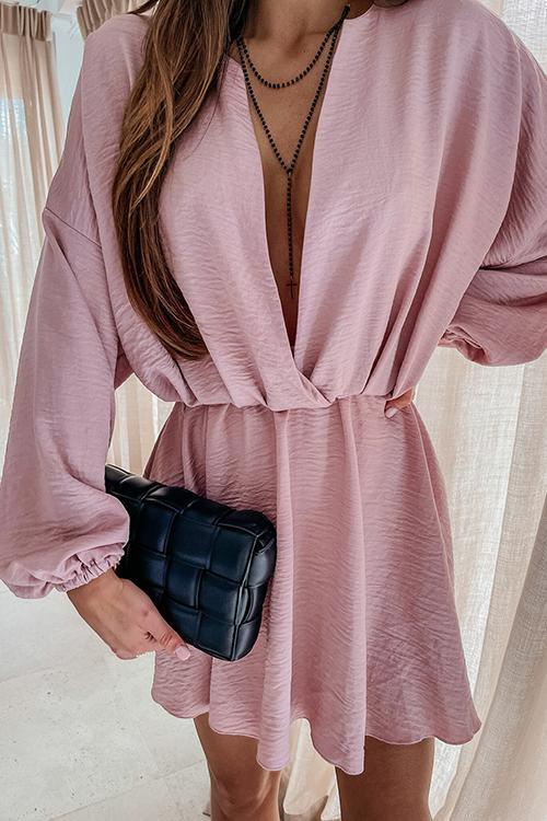V Neck Loose Long Sleeve Mini Dress
