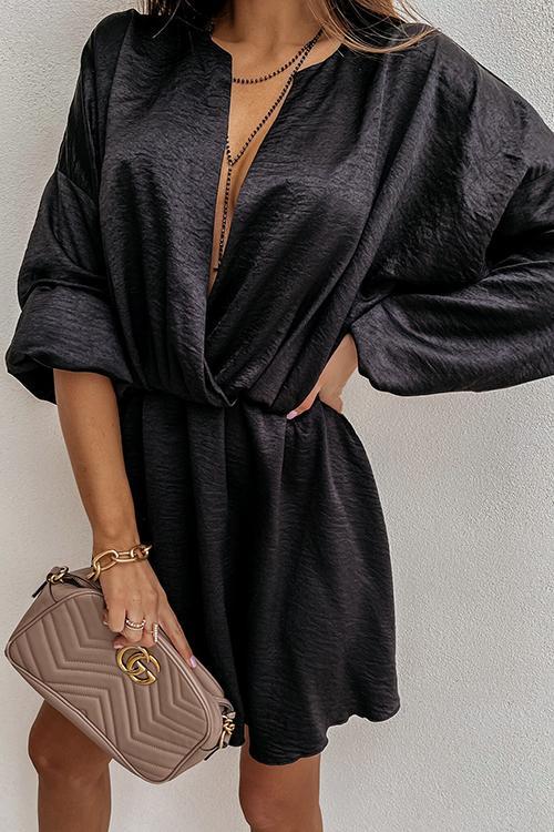 V Neck Loose Long Sleeve Mini Dress