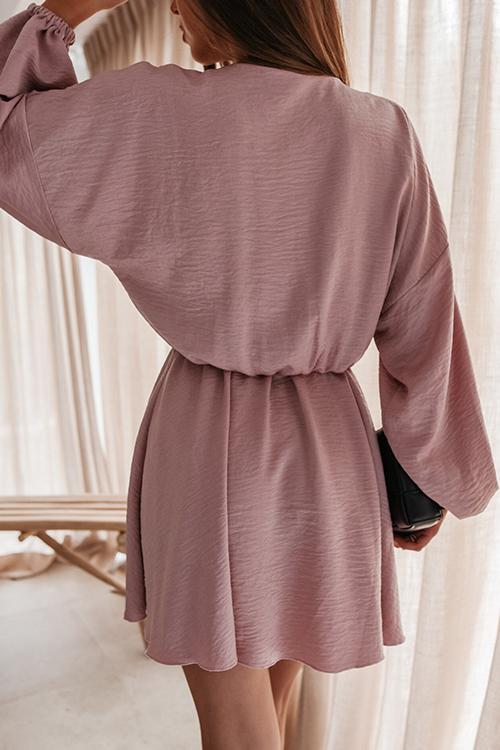 V Neck Loose Long Sleeve Mini Dress