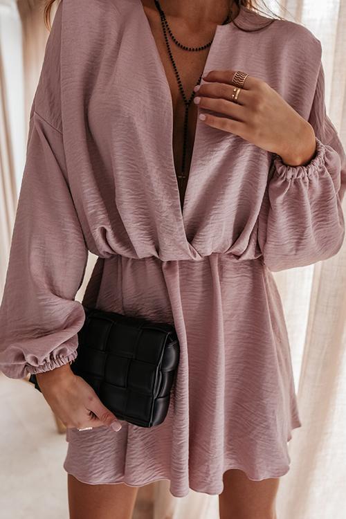 V Neck Loose Long Sleeve Mini Dress