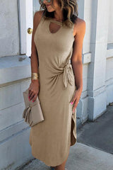 Side Knot Slit Sleeveless Dress