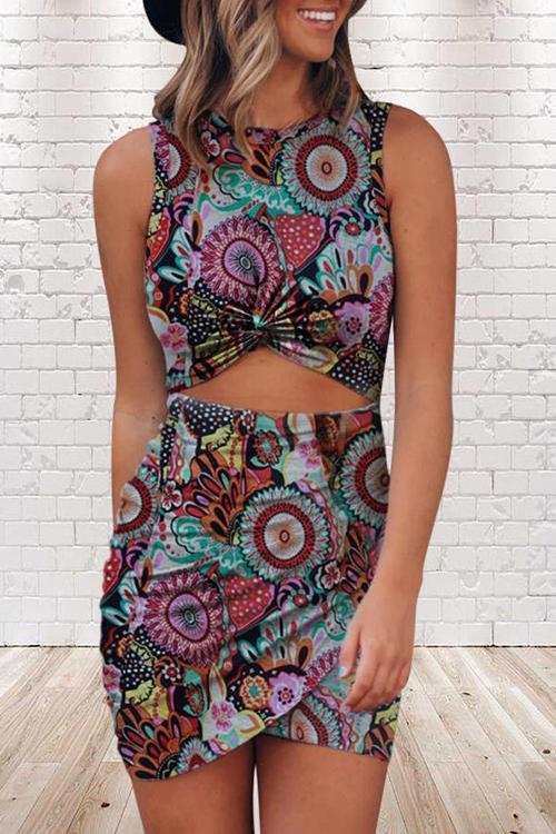 Knot Cut Out Sleeveless Mini Dress