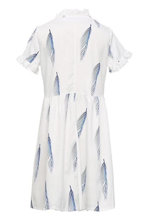 Leaf Ruffles V Neck Mini Dress