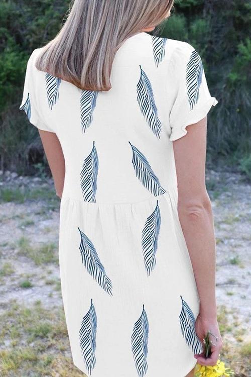Leaf Ruffles V Neck Mini Dress