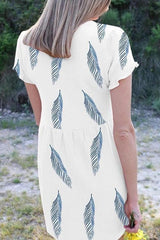 Leaf Ruffles V Neck Mini Dress