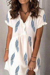 Leaf Ruffles V Neck Mini Dress