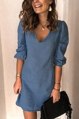 V Neck Half Sleeve Mini Dress