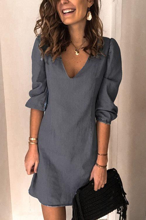 V Neck Half Sleeve Mini Dress