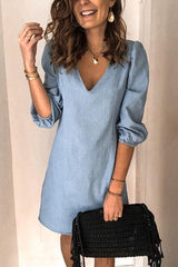 V Neck Half Sleeve Mini Dress