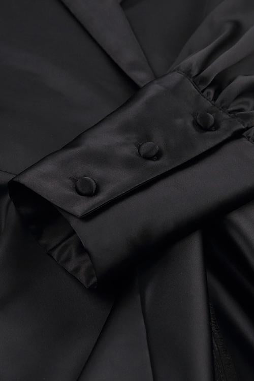 Satin Lapel Puff Sleeve Mini Dress
