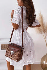 Hollow O Neck Flares Sleeve Dress