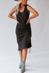 Side Drawstring Sleeveless Dress