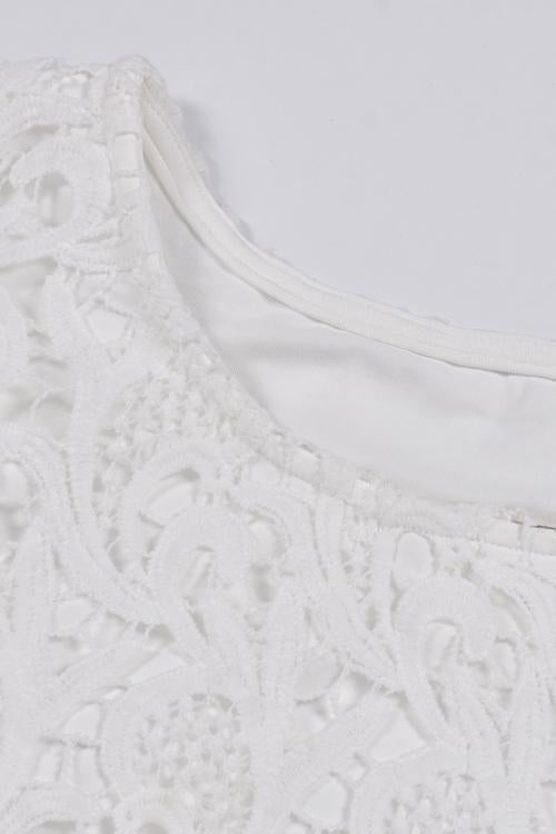 Lace O Neck Short Sleeve Mini Dress