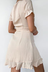 Ruffles Knot V Neck Wrap Mini Dress