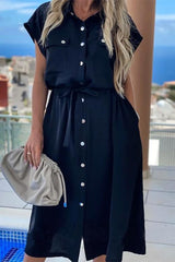 Pockets Button Blelted Dress