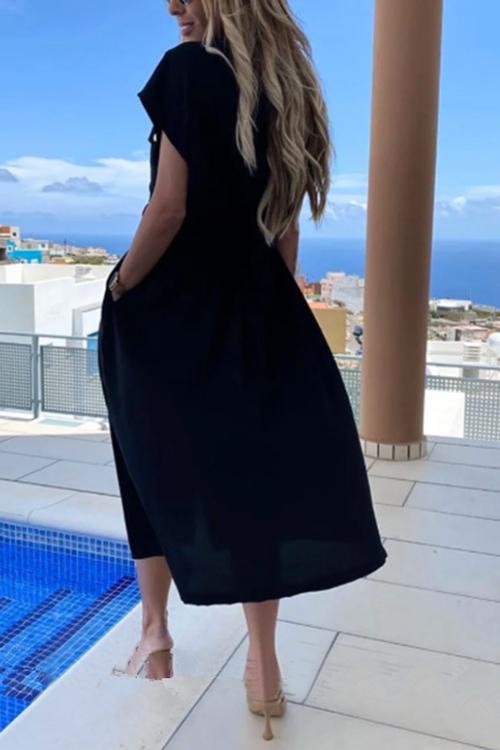 Pockets Button Blelted Dress