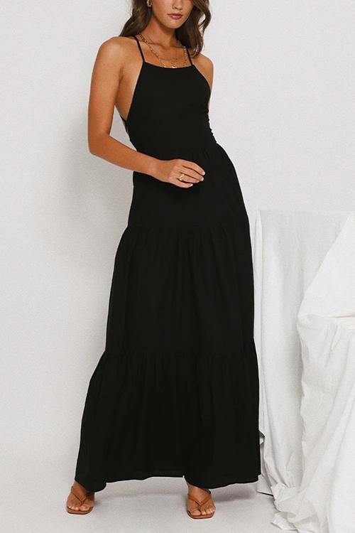 Layer Halter Neck Backless Maxi Dress