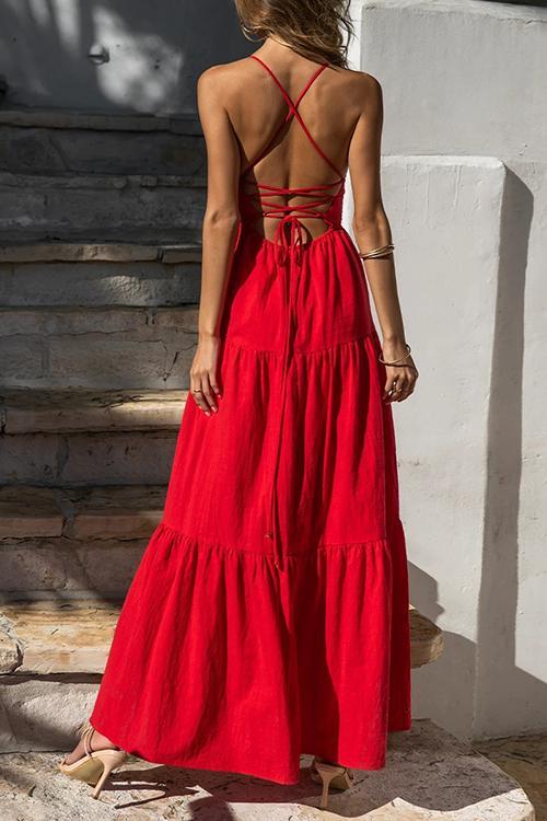 Layer Halter Neck Backless Maxi Dress
