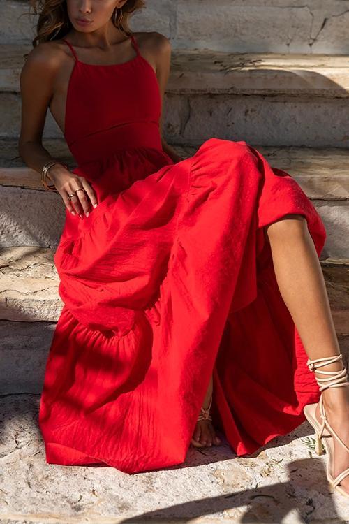 Layer Halter Neck Backless Maxi Dress