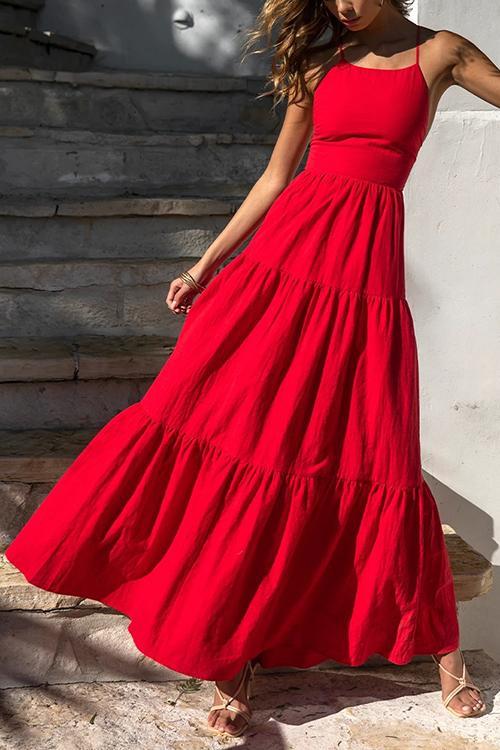 Layer Halter Neck Backless Maxi Dress