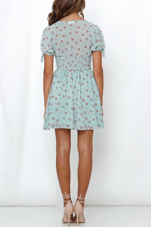 Print V Neck Short Sleeve Mini Dress