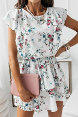 Print O Neck Short Sleeve Mini Dress