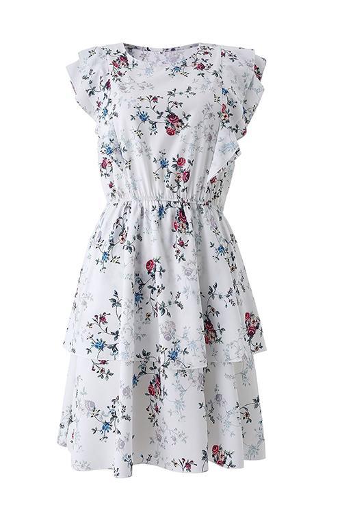 Print O Neck Short Sleeve Mini Dress