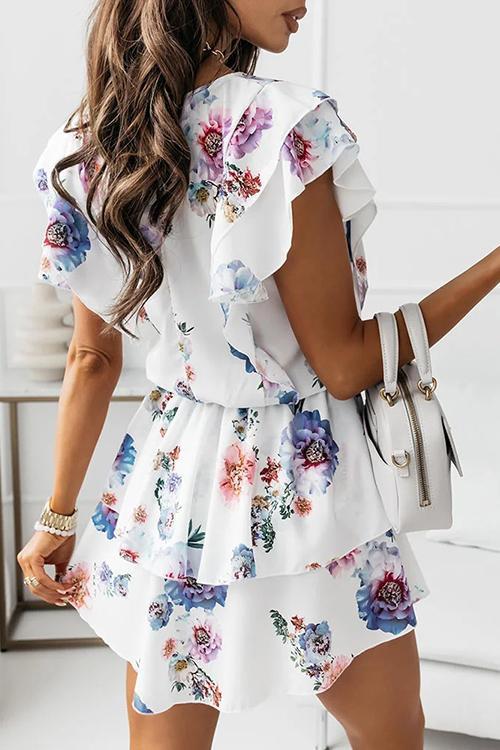 Print O Neck Short Sleeve Mini Dress