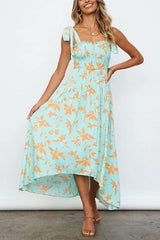 Print Elastic Tube Bow Slip Maxi Dress